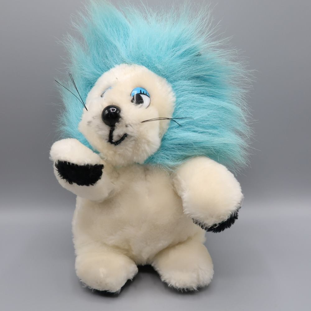 Vintage Dan Brechner Blue White Lion Stuffed Animal Plush Toy Rare Carnival